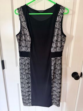 Enfocus Studio Black and White Paneled Midi Sheath Dress